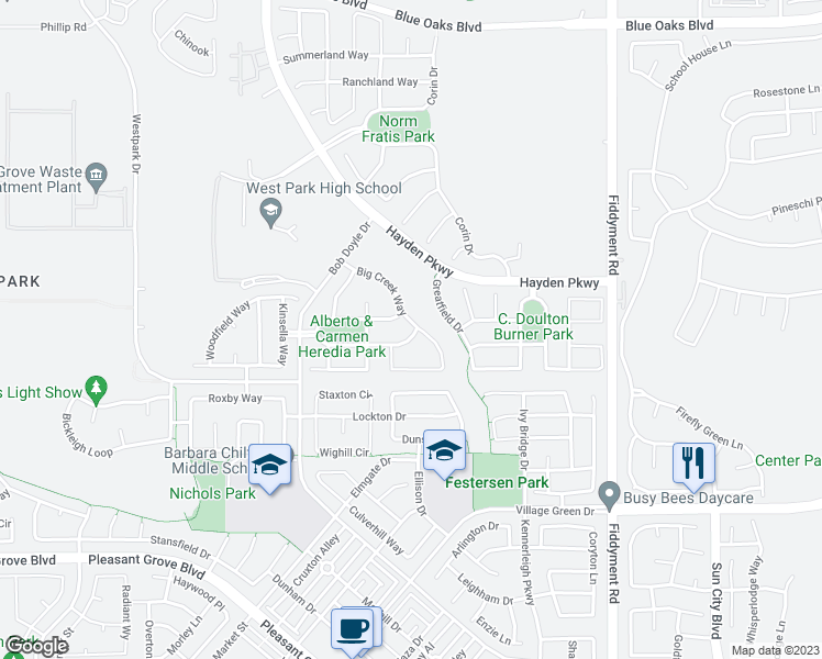 map of restaurants, bars, coffee shops, grocery stores, and more near 2345 Spring Grove Drive in Roseville