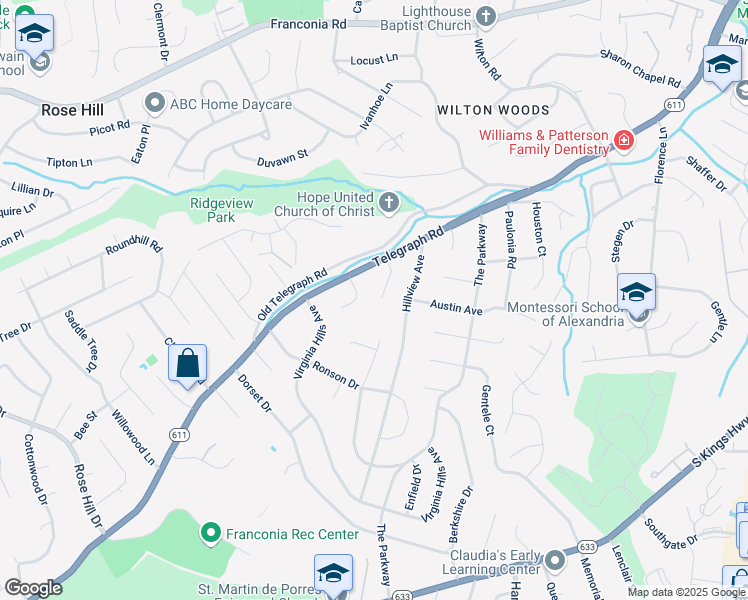 map of restaurants, bars, coffee shops, grocery stores, and more near 6214 Dadson Court in Alexandria