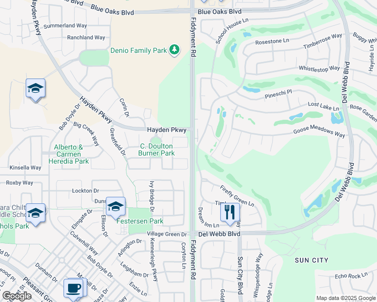 map of restaurants, bars, coffee shops, grocery stores, and more near 2448 Rockrose Circle in Roseville