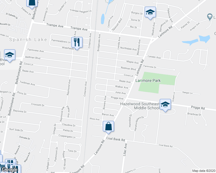 map of restaurants, bars, coffee shops, grocery stores, and more near 1176 Walker Avenue in St. Louis