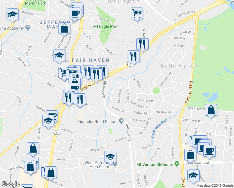 map of restaurants, bars, coffee shops, grocery stores, and more near 6212 Arkendale Road in Alexandria