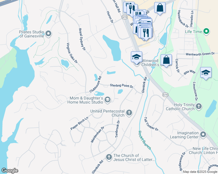 map of restaurants, bars, coffee shops, grocery stores, and more near 14055 Sterling Point Drive in Gainesville