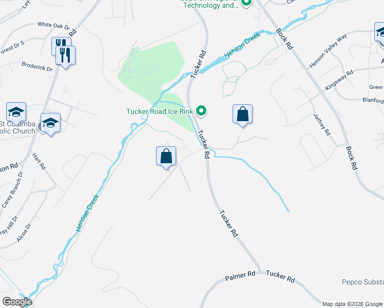 map of restaurants, bars, coffee shops, grocery stores, and more near Henson Creek Trail in Fort Washington