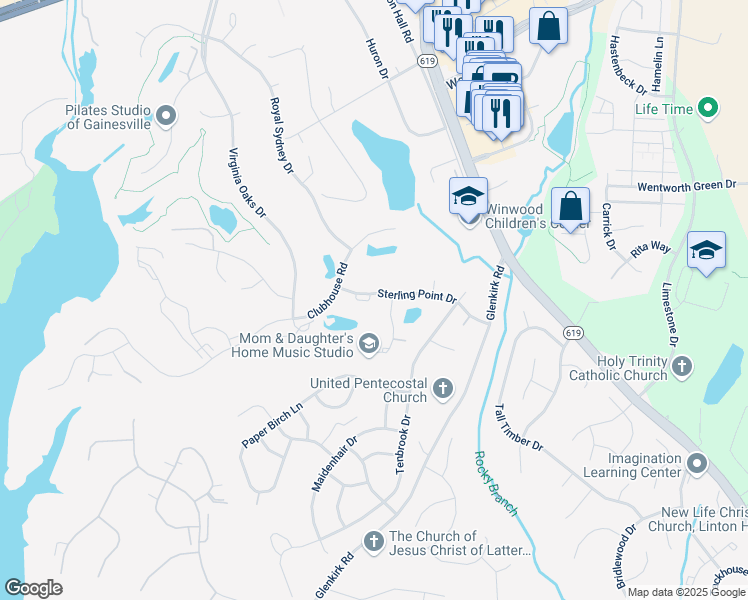 map of restaurants, bars, coffee shops, grocery stores, and more near 14055 Sterling Point Drive in Gainesville