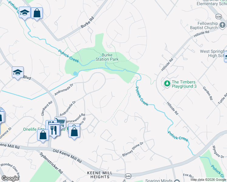 map of restaurants, bars, coffee shops, grocery stores, and more near 6251 Garretson Street in Burke