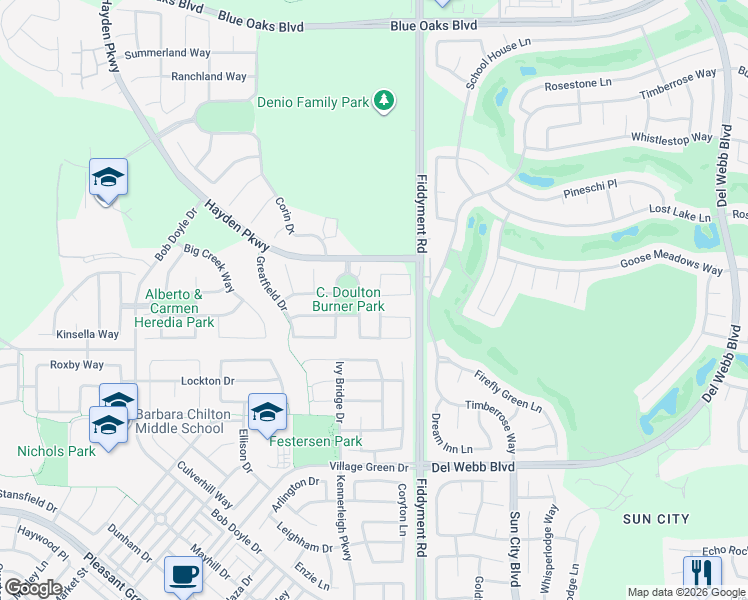 map of restaurants, bars, coffee shops, grocery stores, and more near 2340 Lansdowne Way in Roseville