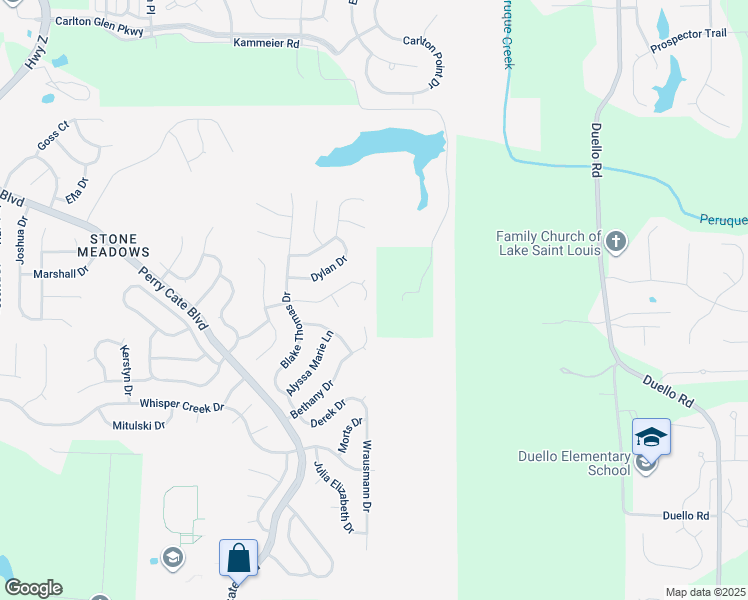 map of restaurants, bars, coffee shops, grocery stores, and more near 833 Kevin Drive in Wentzville