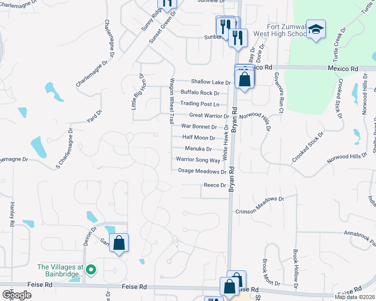 map of restaurants, bars, coffee shops, grocery stores, and more near 1354 Manuka Drive in O'Fallon