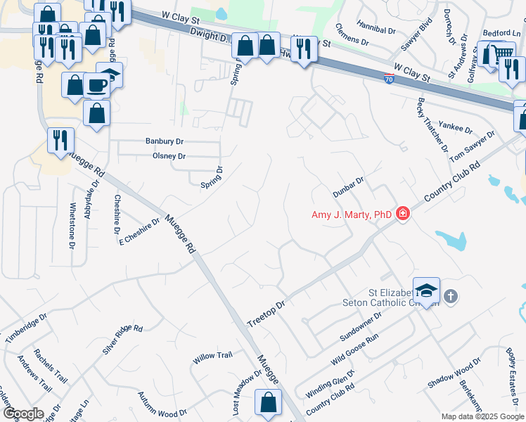 map of restaurants, bars, coffee shops, grocery stores, and more near 664 Timberidge Drive in Saint Charles