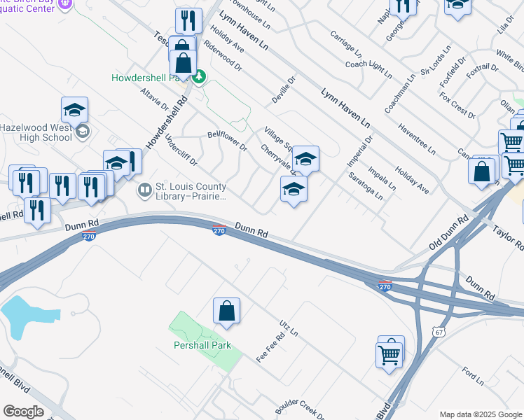 map of restaurants, bars, coffee shops, grocery stores, and more near 641 Undercliffe Drive in Hazelwood