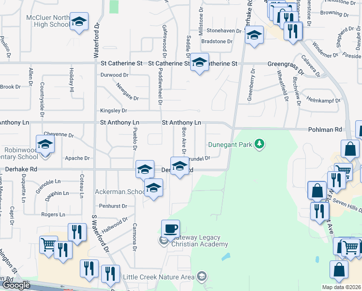 map of restaurants, bars, coffee shops, grocery stores, and more near 155 Bon Aire Dr in Florissant