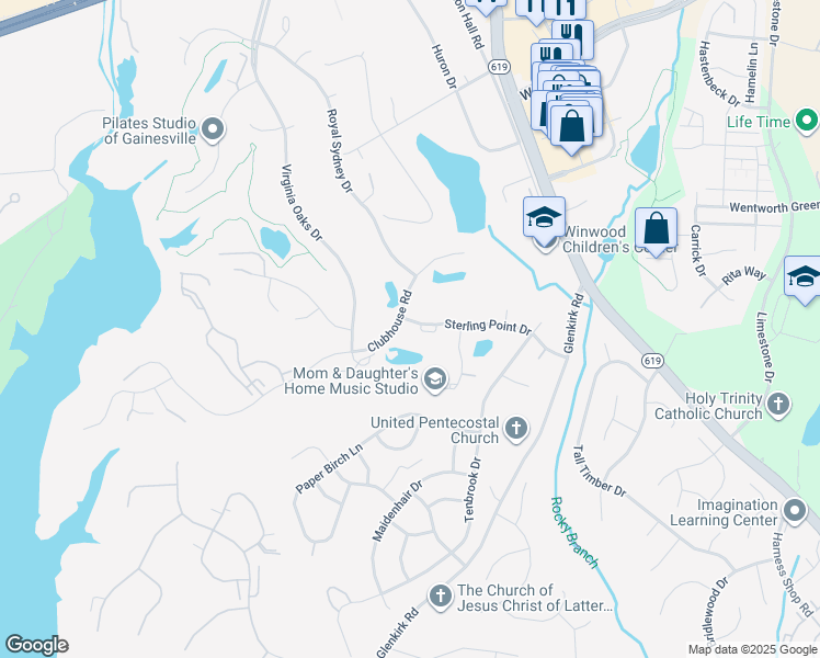 map of restaurants, bars, coffee shops, grocery stores, and more near 14085 Sterling Point Dr in Gainesville