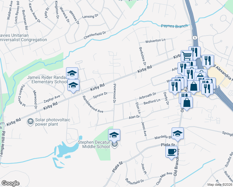 map of restaurants, bars, coffee shops, grocery stores, and more near 7800 Pinewood Drive in Clinton