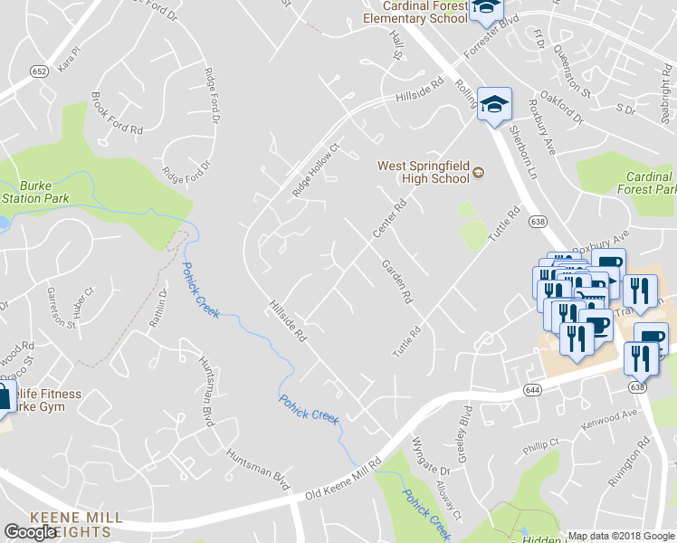 map of restaurants, bars, coffee shops, grocery stores, and more near 8712 Center Road in West Springfield