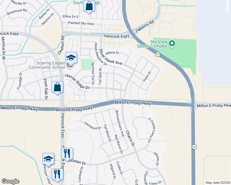 map of restaurants, bars, coffee shops, grocery stores, and more near 3441 Kestrel Drive in Colorado Springs