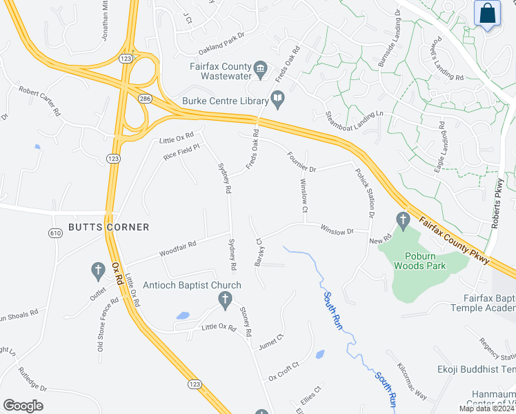 map of restaurants, bars, coffee shops, grocery stores, and more near 6303 Barsky Court in Fairfax Station