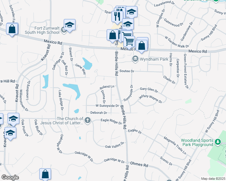 map of restaurants, bars, coffee shops, grocery stores, and more near 3 South Dianne Drive in St. Peters
