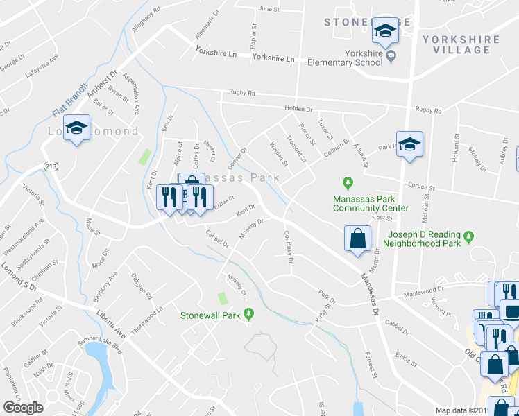 map of restaurants, bars, coffee shops, grocery stores, and more near 269 Manassas Dr in Manassas Park