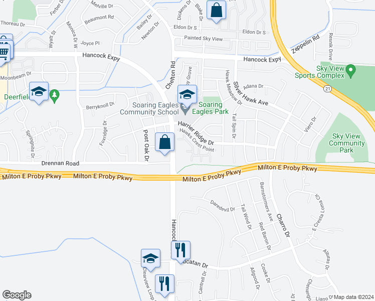 map of restaurants, bars, coffee shops, grocery stores, and more near 4910 Black Vulture Grove in Colorado Springs