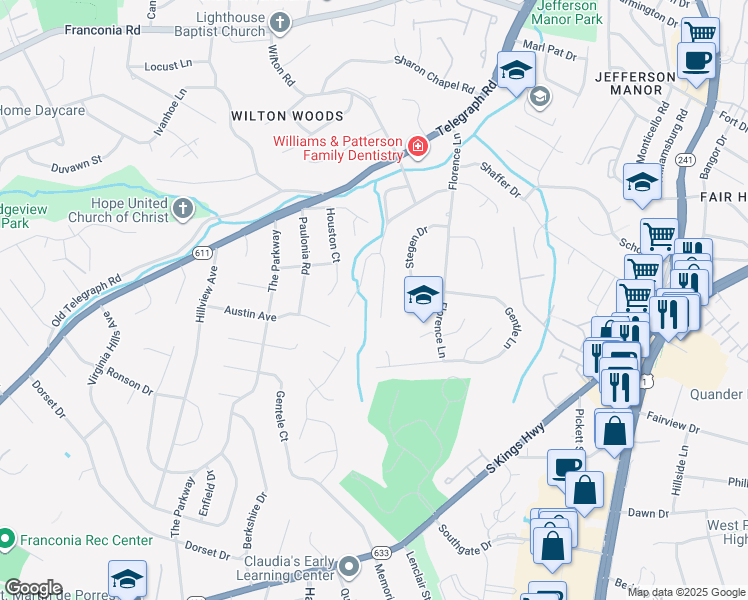 map of restaurants, bars, coffee shops, grocery stores, and more near 6124 Beech Tree Drive in Alexandria