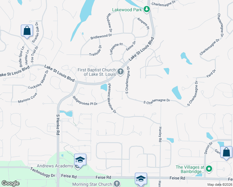 map of restaurants, bars, coffee shops, grocery stores, and more near 1320 Kennington Drive in Lake Saint Louis