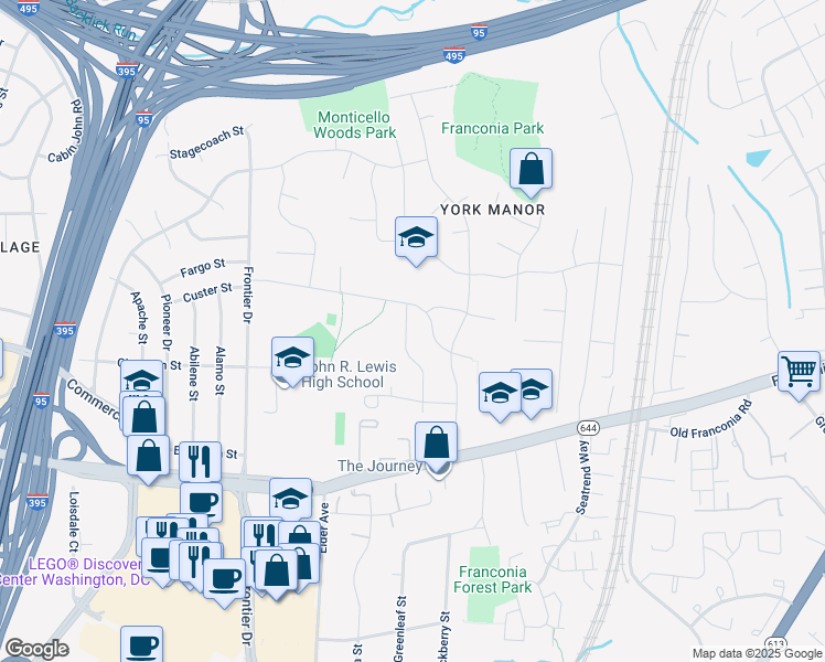 map of restaurants, bars, coffee shops, grocery stores, and more near 6205 Wayles Street in Springfield