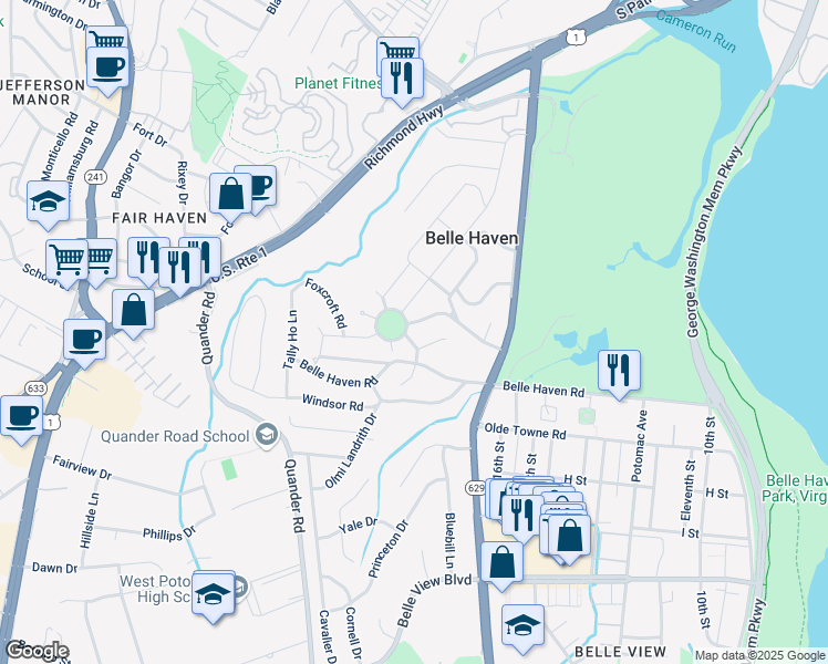 map of restaurants, bars, coffee shops, grocery stores, and more near 2016 Fort Drive in Alexandria