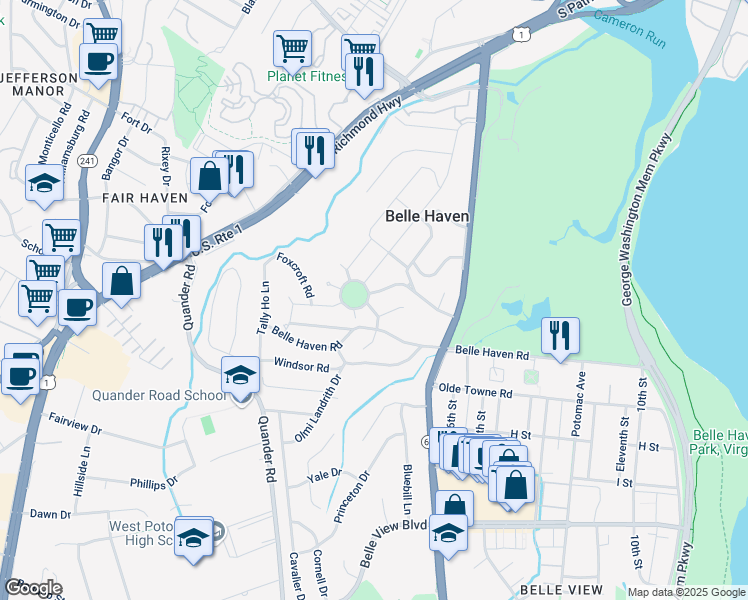 map of restaurants, bars, coffee shops, grocery stores, and more near 2016 Fort Drive in Alexandria