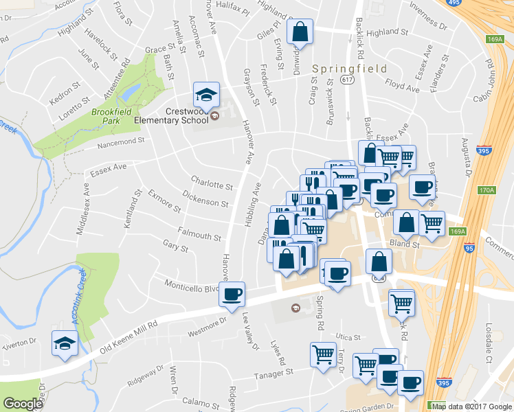 map of restaurants, bars, coffee shops, grocery stores, and more near 7207 Dormont St in Springfield