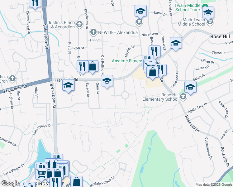 map of restaurants, bars, coffee shops, grocery stores, and more near 6213 Bernard Avenue in Alexandria