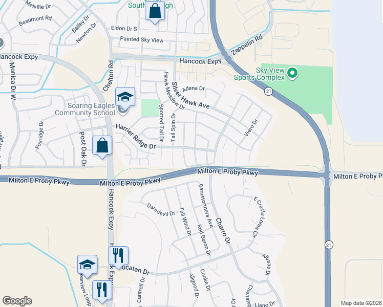 map of restaurants, bars, coffee shops, grocery stores, and more near 3441 Kestrel Drive in Colorado Springs