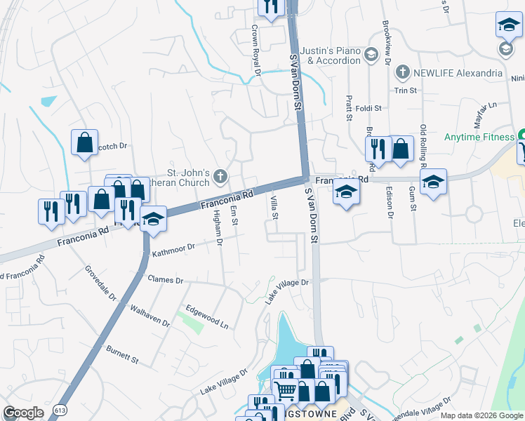 map of restaurants, bars, coffee shops, grocery stores, and more near 6208 Cameron Farms Place in Alexandria
