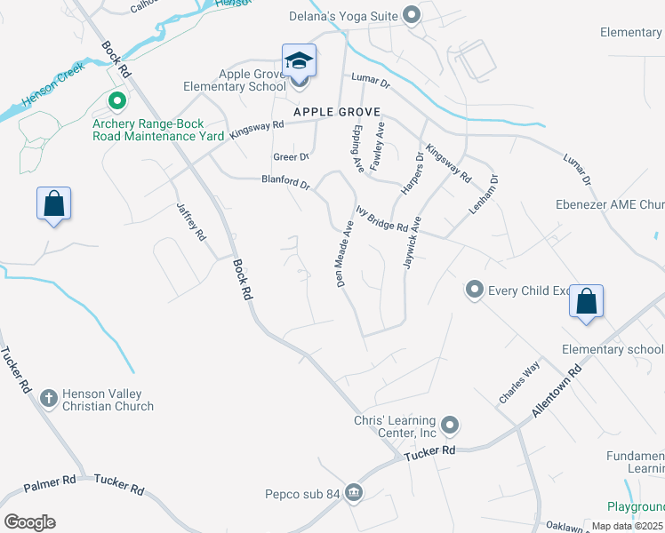 map of restaurants, bars, coffee shops, grocery stores, and more near 7711 Den Meade Avenue in Fort Washington