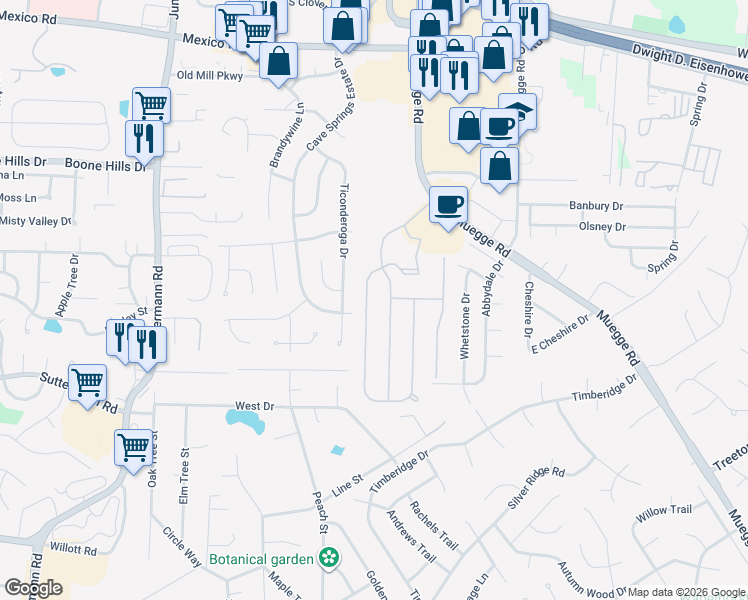 map of restaurants, bars, coffee shops, grocery stores, and more near 208 Brighton Park Drive in Saint Charles