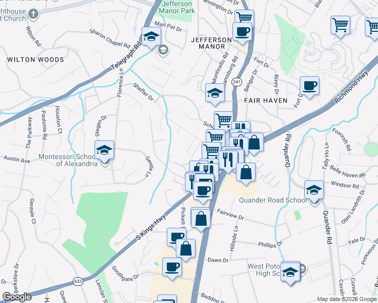 map of restaurants, bars, coffee shops, grocery stores, and more near 2887 Lowen Valley Road in Alexandria