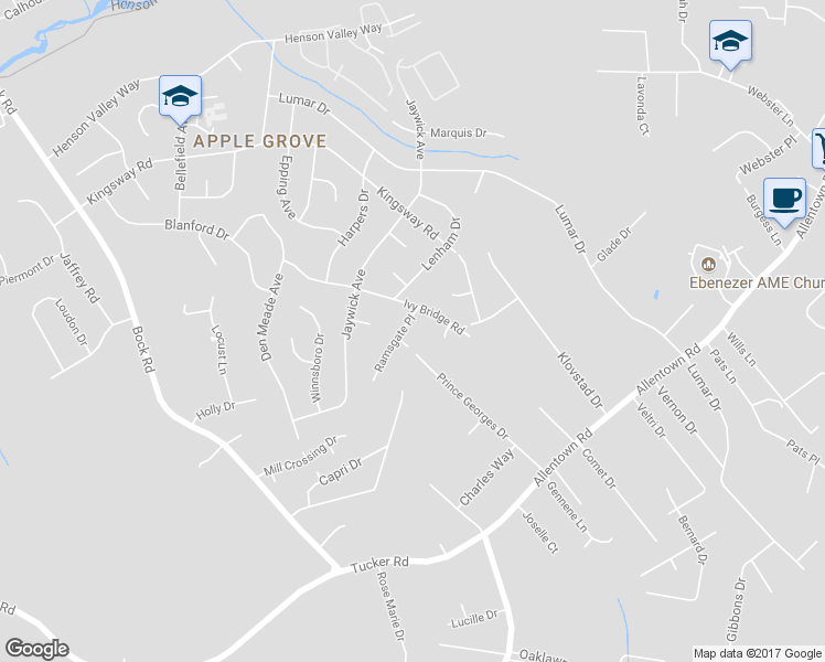 map of restaurants, bars, coffee shops, grocery stores, and more near 3103 Ramsgate Place in Fort Washington