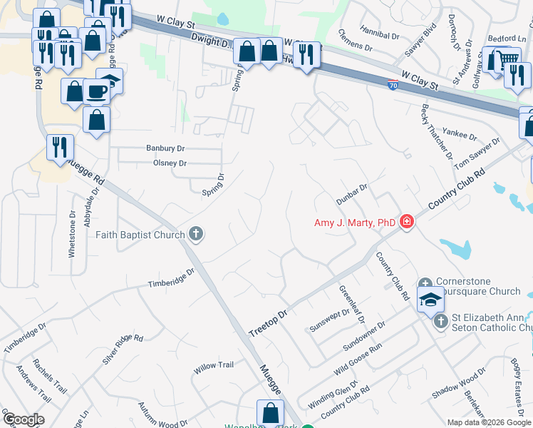 map of restaurants, bars, coffee shops, grocery stores, and more near 664 Timberidge Drive in Saint Charles