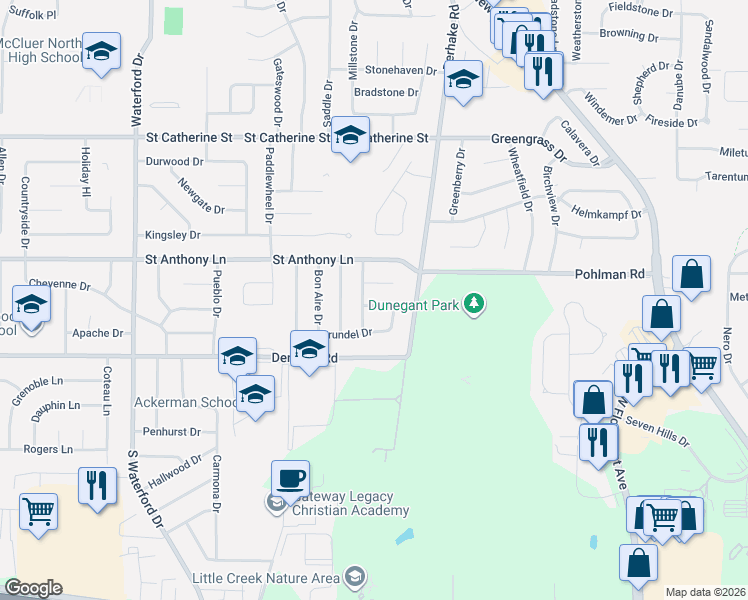 map of restaurants, bars, coffee shops, grocery stores, and more near 1830 Ardmore Drive in Florissant