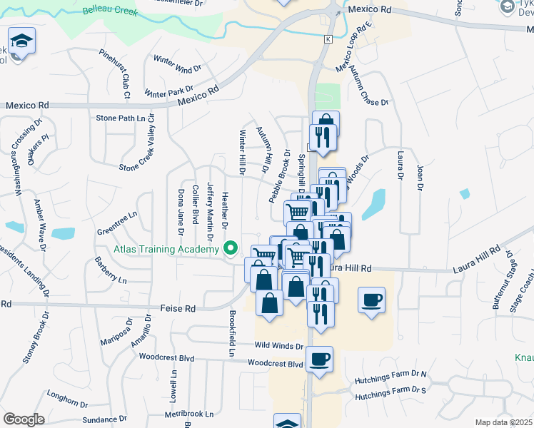 map of restaurants, bars, coffee shops, grocery stores, and more near 1913 Pebble Brook Drive in O'Fallon