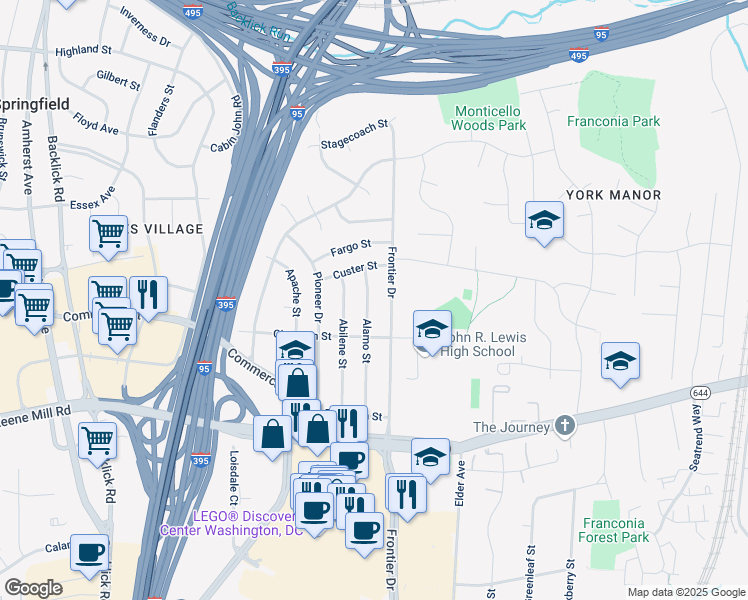 map of restaurants, bars, coffee shops, grocery stores, and more near 6209 Alamo Street in Springfield
