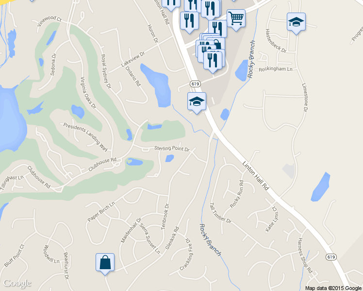 map of restaurants, bars, coffee shops, grocery stores, and more near 14002 Sterling Point Drive in Gainesville