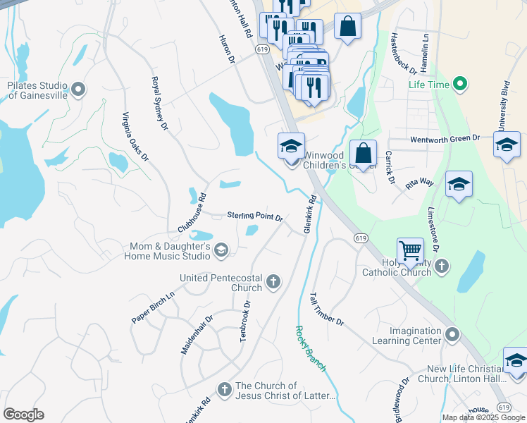 map of restaurants, bars, coffee shops, grocery stores, and more near 14012 Sterling Point Drive in Gainesville