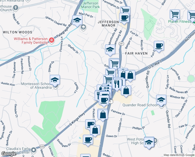 map of restaurants, bars, coffee shops, grocery stores, and more near 2881 Lowen Valley Road in Alexandria
