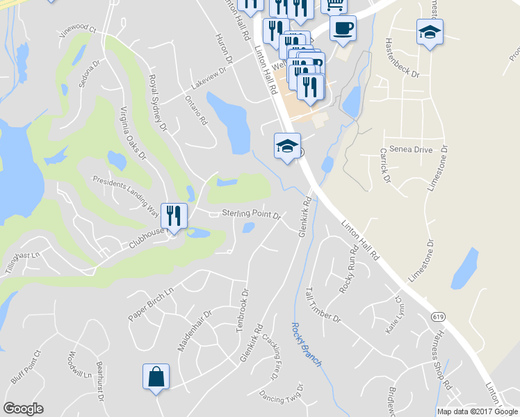 map of restaurants, bars, coffee shops, grocery stores, and more near 14012 Sterling Point Drive in Gainesville