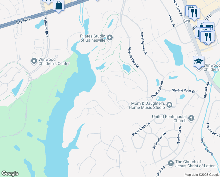 map of restaurants, bars, coffee shops, grocery stores, and more near 8045 Montour Heights Drive in Gainesville