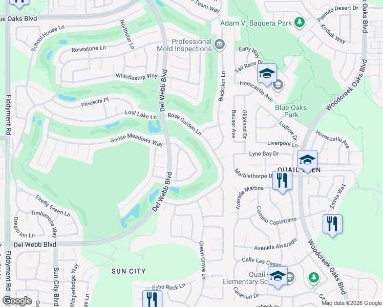 map of restaurants, bars, coffee shops, grocery stores, and more near 7212 Secret Garden Loop in Roseville