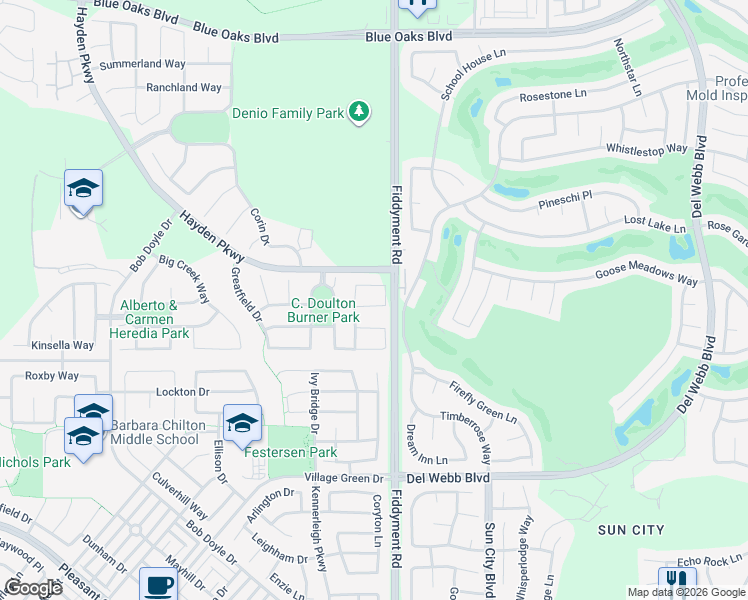 map of restaurants, bars, coffee shops, grocery stores, and more near 2448 Rockrose Circle in Roseville