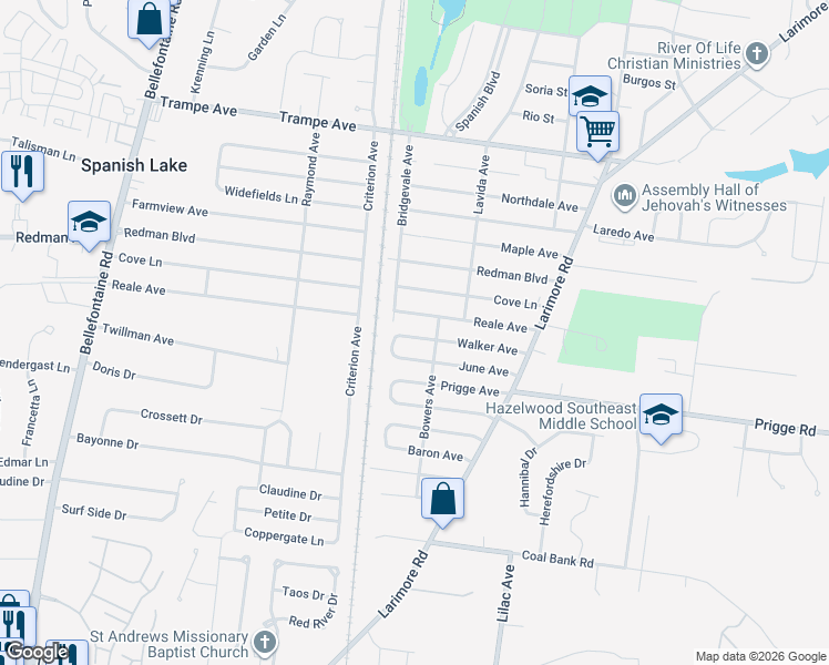 map of restaurants, bars, coffee shops, grocery stores, and more near 1226 Walker Avenue in St. Louis