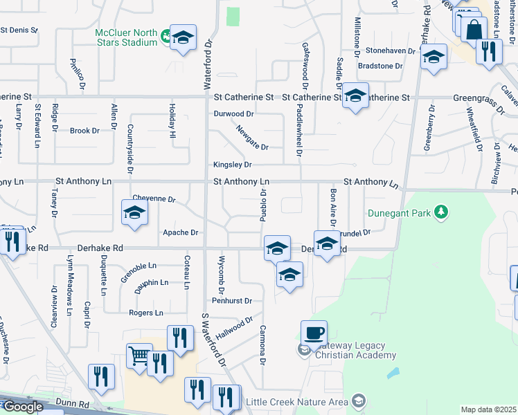 map of restaurants, bars, coffee shops, grocery stores, and more near 1375 Navajo Lane in Florissant