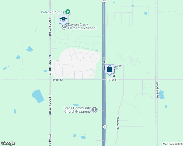 map of restaurants, bars, coffee shops, grocery stores, and more near 20915 West 191st Street in Spring Hill